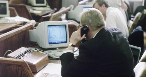 The Helsinki Stock Exchange in action on 16 October 1989.