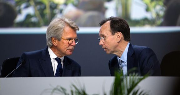 Sampo's Chair of the Board Björn Wahlroos and Group CEO Kari Stadigh at the Annual General Meeting in 2016.